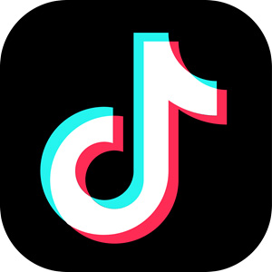 The TikTok logo displayed on a black background. The logo features a stylized musical note that is colored in a gradient of teal and pink, with the word "TikTok" in bold white letters underneath. The design is modern and vibrant, representing the popular social media platform known for short-form video content.